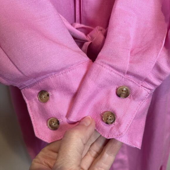 Loft Dress Pink Long Sleeve Belted Shirt Dress Linen Blend Women's Size 0 Petite - Picture 9 of 16